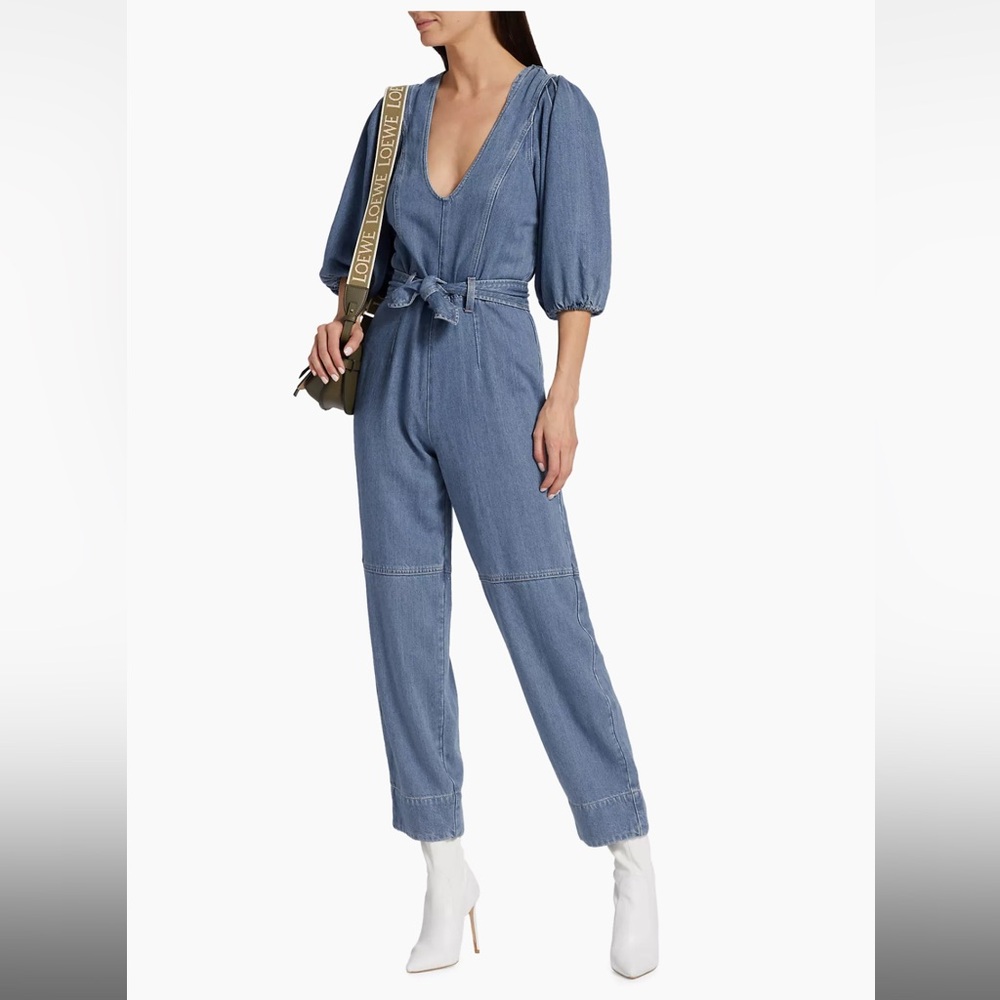 7 For All Mankind Puff-Sleeve Denim Jumpsuit